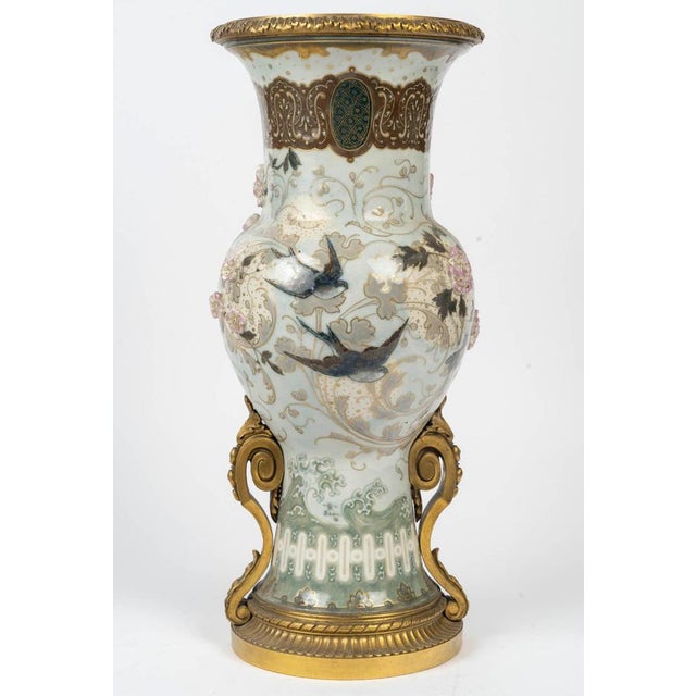 Gold Large Enameled Porcelain Vase by Albert Damousset, Early 20th Century For Sale - Image 8 of 14
