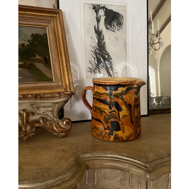 French Provincial Large 19th Century French Provincial Jaspe Pitcher, Hand-Painted For Sale - Image 3 of 11