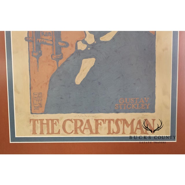 Wood Double Matted Wood Framed Lithograph of Gustav Stickley Portrait For Sale - Image 7 of 18