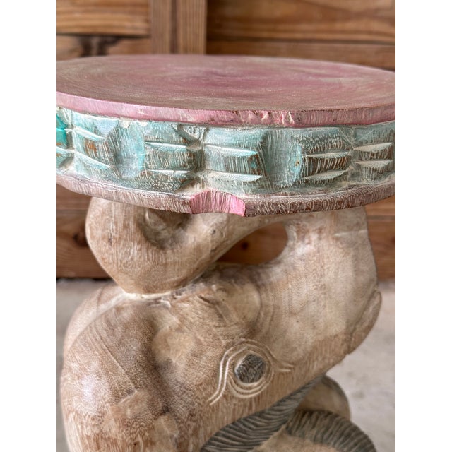 Vintage Carved Wood Painted Elephant Side Table Plant Stand Chairish