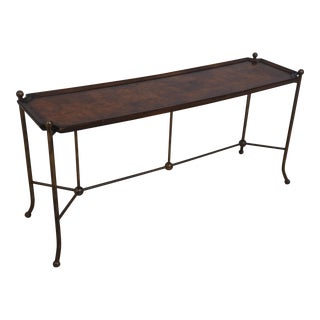Regency Style Brass Base Elm Top Console Table For Sale