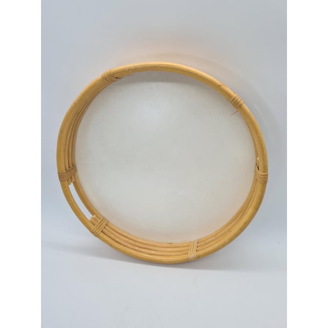 Beige Vintage Round Rattan and Bamboo Tray, 1970s For Sale - Image 8 of 10