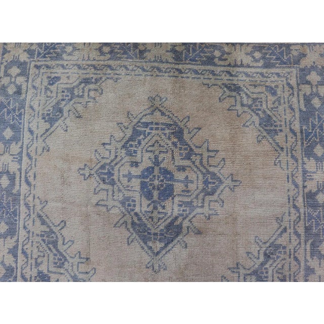 Cream Turkish Oushak Gallery Rug in Muted Blue and Cream With Geometric Design 5'0 X 12'5 For Sale - Image 8 of 12