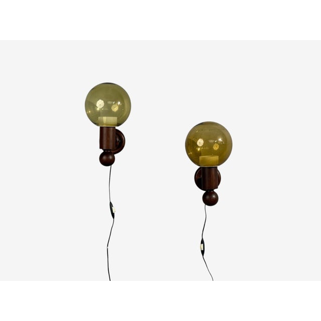 Wood 1960s Luxus Vittsjö, Impressive Wall Sconces, Dark Pine, Tinted Glass - Pair For Sale - Image 7 of 12