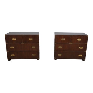 Pair Baker Campaign Style Walnut Bachelor Chest Dressers For Sale