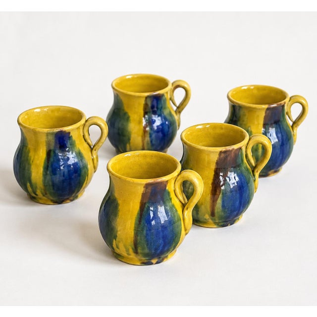 Late 20th Century Vintage Mexican Dripware Pottery Sangria Pitcher and Cup Set For Sale - Image 5 of 6
