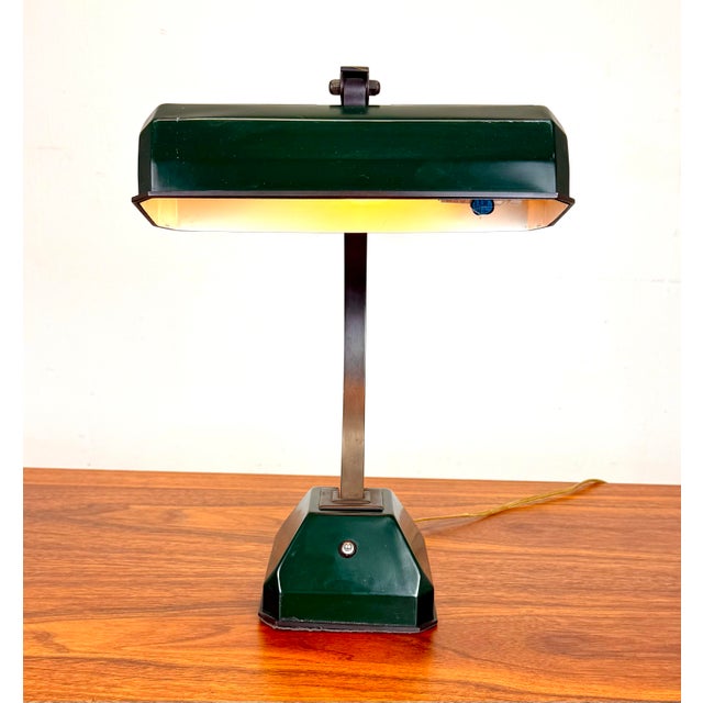 Vintage Art Deco Mid Century Modern Adjustable Desk Banker’s Lamp For Sale - Image 4 of 12