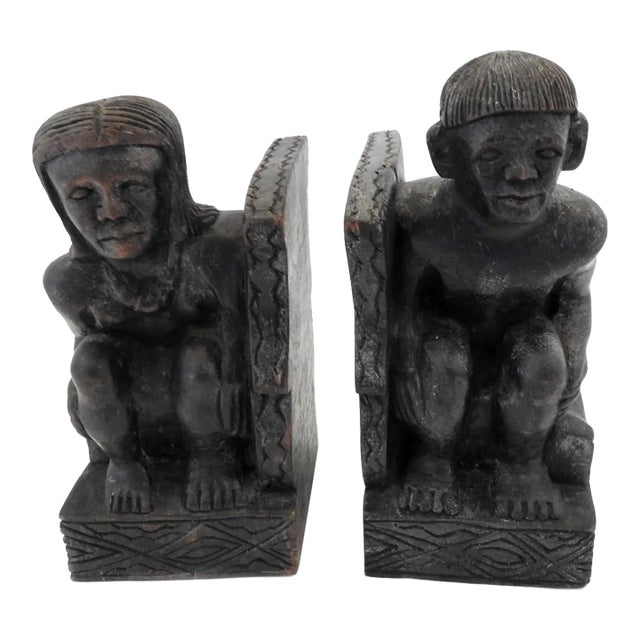 Antique Paiwan Aboriginal Man and Woman Hand-Carved Bookends - a Pair For Sale
