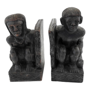 Antique Paiwan Aboriginal Man and Woman Hand-Carved Bookends - a Pair