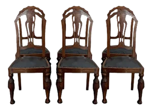 Art Deco Carved Walnut Dining Chairs, 1930s, Set of 6