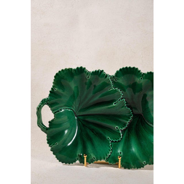 Copeland Green Majolica Overlapping Large Leaf Server C. 1860-1875 For Sale - Image 4 of 10