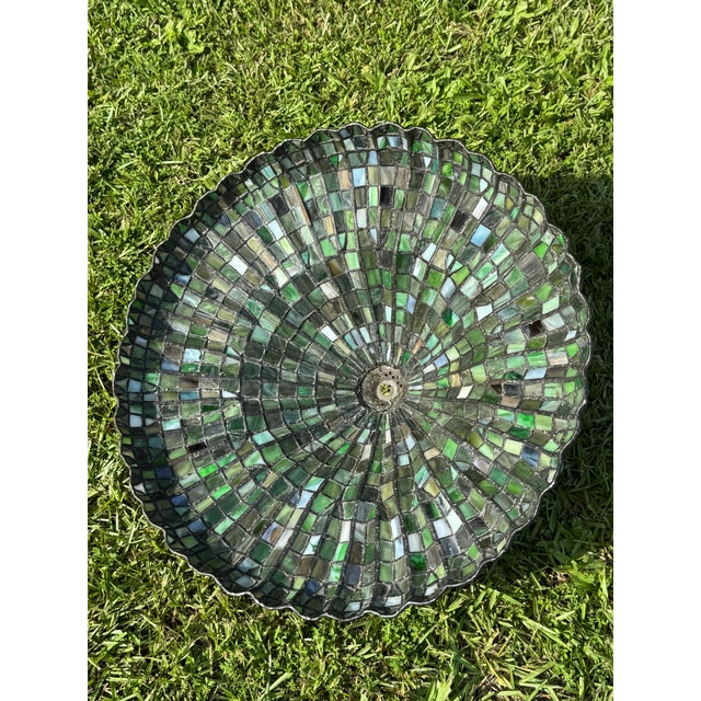 Mid-20th Century 20'' Tiffany-Style Leaded Green Slag Glass Lotus Leaf Lamp Shade For Sale - Image 13 of 18