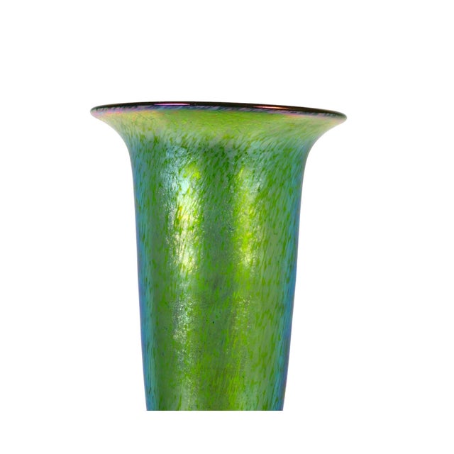 Loetz Blue Green Iridescent Art Glass Trumpet Vase For Sale In New York - Image 6 of 9