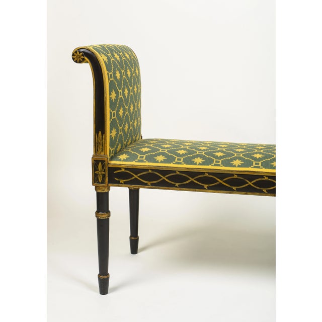 Early 21st Century A Hepplewhite Style Black and Ochre Painted Upholstered Window Bench For Sale - Image 5 of 9