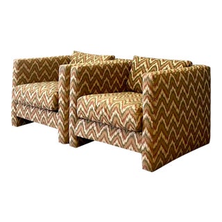 Midcentury Flame Stitch Club Chairs After Baughman For Sale