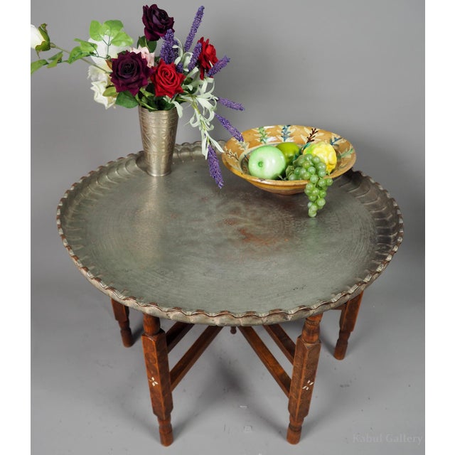 Oriental Islamic Engraved Copper Table Tray, 1930s For Sale - Image 15 of 18