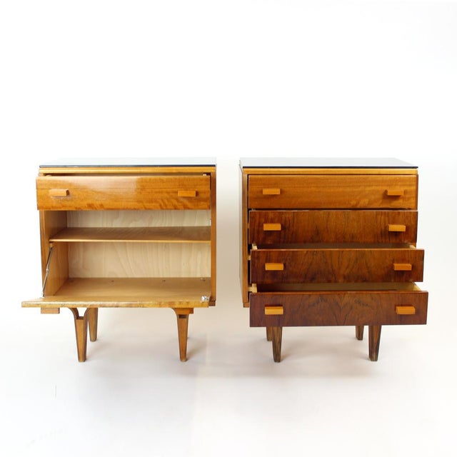 Mid-Century Bedside Tables in Walnut and Black Glass, Former Czechoslovakia, 1960s, Set of 2 For Sale - Image 10 of 16