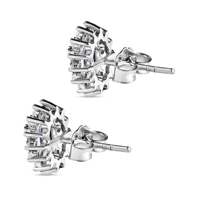 Not Yet Made - Made To Order 14k Oval Sapphire and Diamond Halo Wedding Stud Earrings- a Pair For Sale - Image 5 of 12