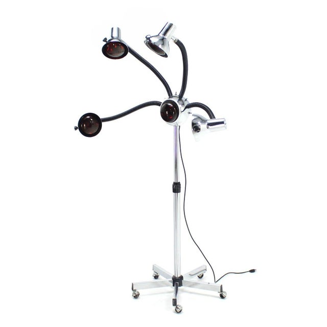 Robert and Richard Sonneman Chrome Wheel Base Mid-Century Modern Adjustable Four-Arm Lamp Heat Lamps For Sale - Image 4 of 8