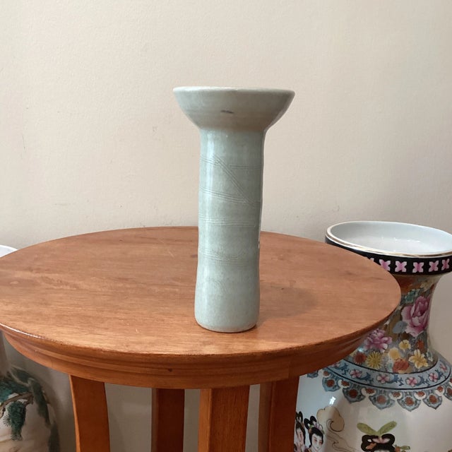 Antique Chinese Green Celadon Decorated Gu Shape Porcelain Vase Stamped For Sale - Image 12 of 12