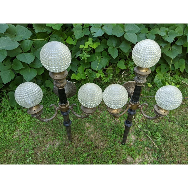 Vintage 1950s Pair of Art Deco Gold & Black Torch Lamp Wall Sconces