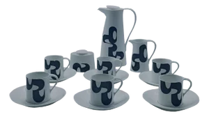 Oval Ceramic Coffee Set by Manuel Barbadillo for Bidasoa, 1960s, Set of 9