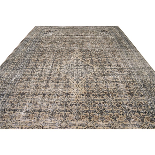 Shabby Chic Vintage Beige Malayer Floral Handmade Wool Rug For Sale - Image 3 of 11