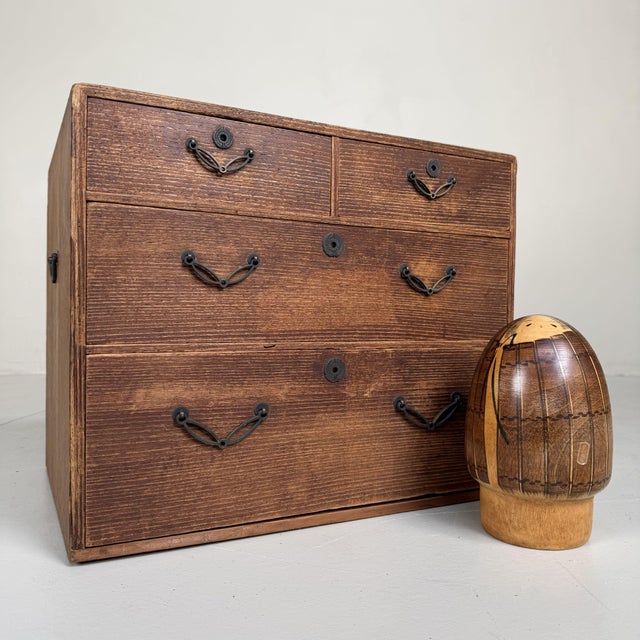 Small Japanese Drawer Cabinet with Black-Lacquered Drawer Interiors, 1930s For Sale - Image 6 of 12