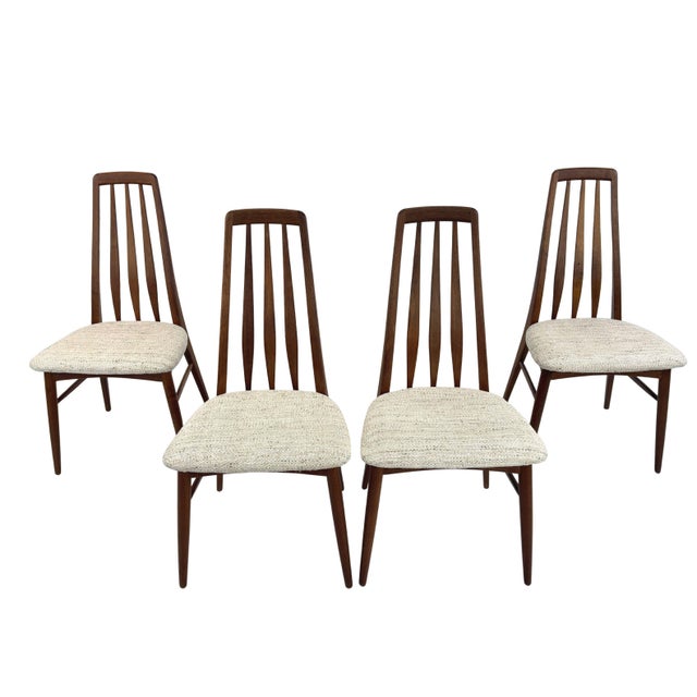 Dimensions: H 38” x W 19” x D 21” x SH 18.5” Set of 4 Danish “Eva” dining chairs designed by Niels Koefoed for Hornslet...