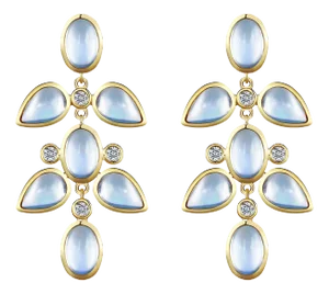 Nina Zhou Rainbow Moonstone Diamond Large Chandelier Drop Earrings in 14k Yellow Gold - a Pair