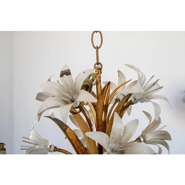 Italian Hollywood Regency Gilt Tole Lily Four-Light Chandelier, 1960s For Sale - Image 13 of 13