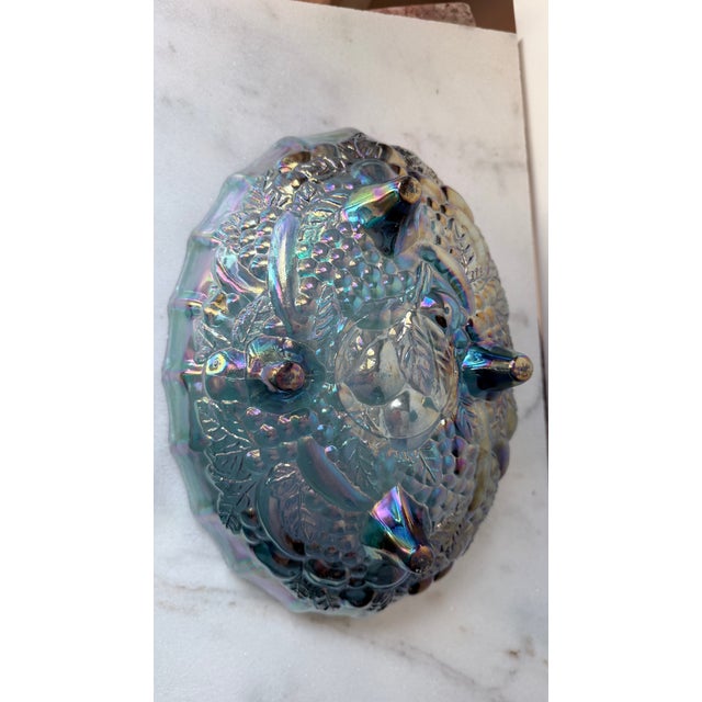 1970s Vintage 1970s Indiana Glass Iridescent Blue Carnival Glass Harvest Grape Footed Centerpiece Bowl.. For Sale - Image 5 of 10