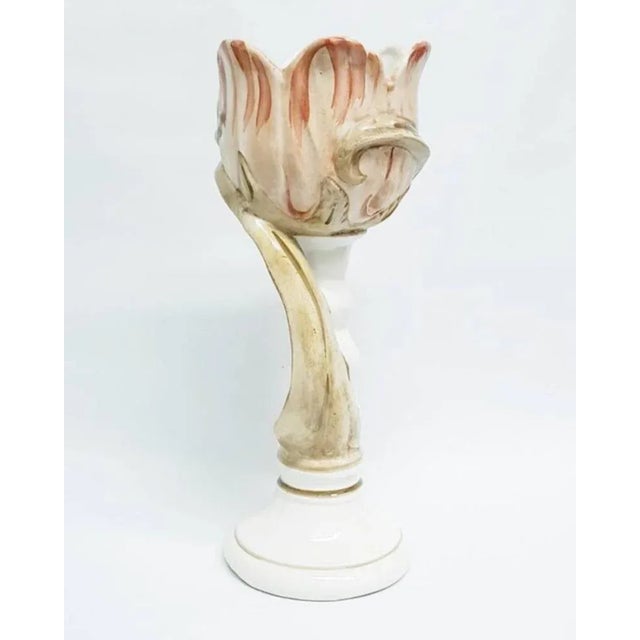 Large pedestal vase in flower form with hand painted glazing, made by Capodimonte, Italy. It's classical yet simple style...