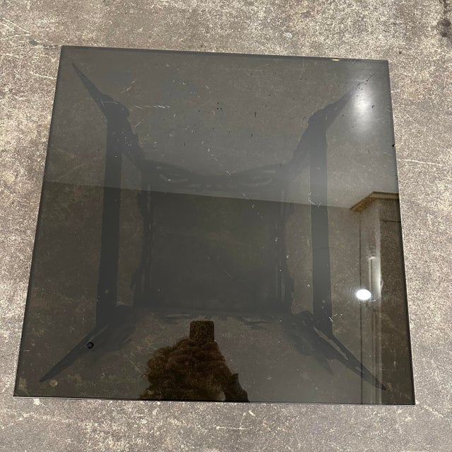 Mid 20th Century Brutalist Whimsical Torch Cut Side Table Smoked Glass Sculpted Metal For Sale - Image 5 of 12