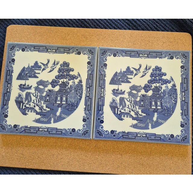 These are Johnson Brothers Blue Willow patterned trivets, typically used for placing hot dishes on a table. Pattern: The...