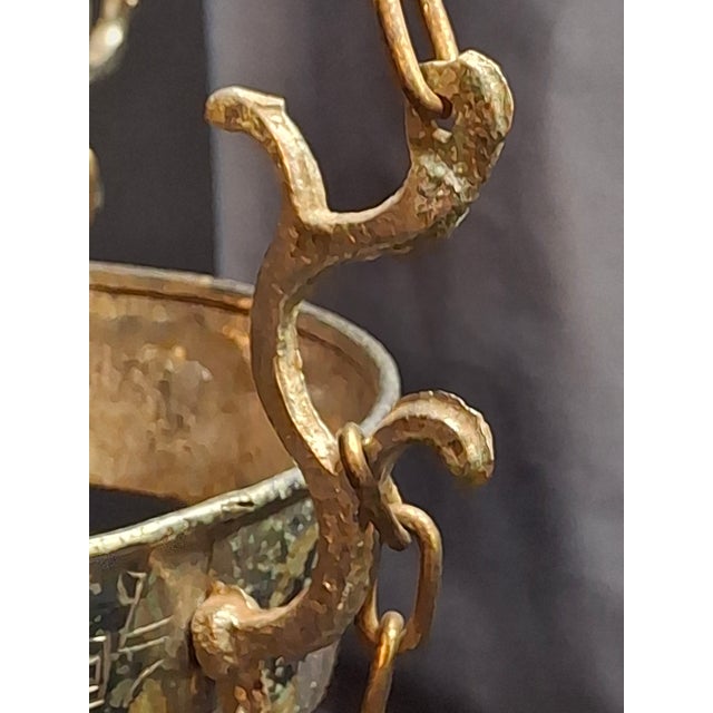 Late 19th Century Judaica Silver Plated Bronze Ner Tamid Synagogue Memorial Hanging Lamp Frame Eternal Light For Sale - Image 9 of 18