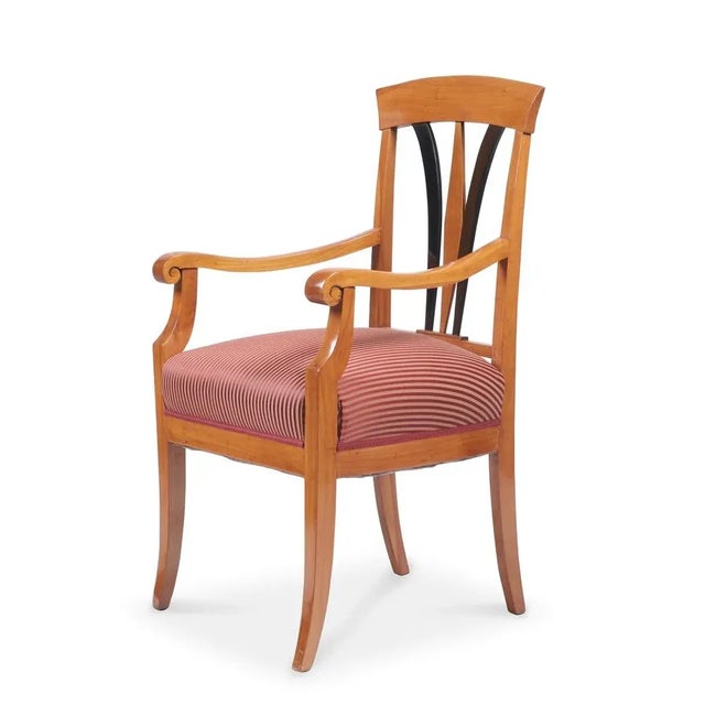 Biedermeier armchair only one of two left South Germany Biedermeier around 1820 cherry tree newly upholstered, newly...