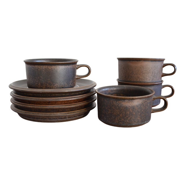 Ruska Tea Cups and Saucers attributed to Ulla Procope for Arabia, 1970s, Set of 4 For Sale