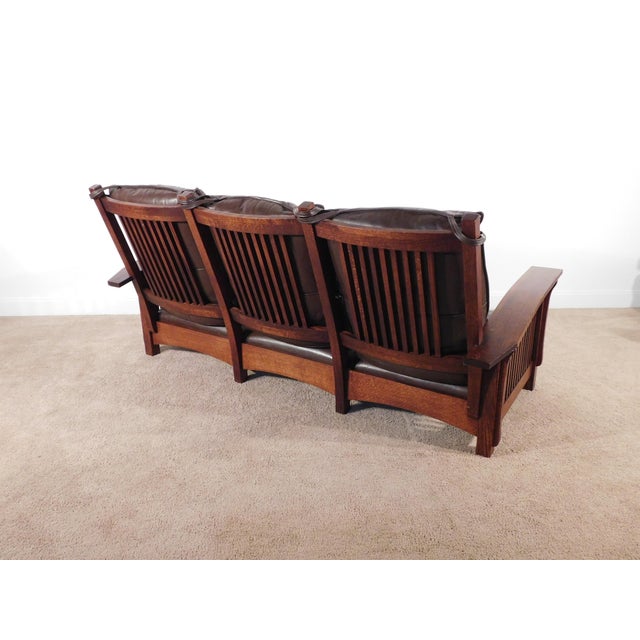 Vintage Antique Style Mission Prairie Arts & Crafts Dark Oak Scallop Back Sofa For Sale - Image 16 of 16