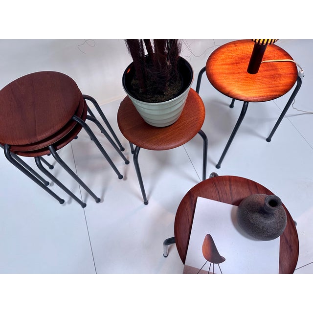 Teak Plywood and Tubular Steel Atelier Stacking Stools, Denmark, 1960s, Set of 6 For Sale - Image 10 of 18
