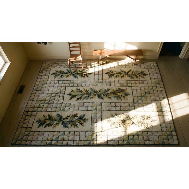 1930s Ivory Cream Floral Folk Art Holly Antique American Hooked Rug For Sale - Image 15 of 15