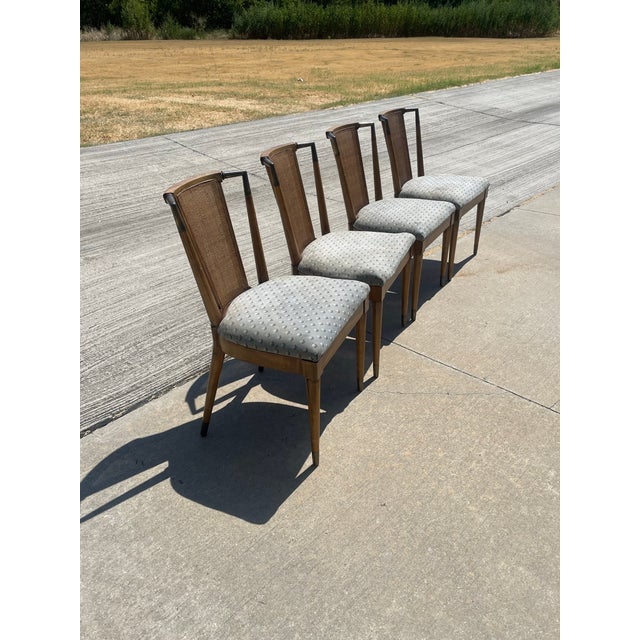 Brown Mid Century Modern Bert England Forward Trend Cane and Brass Accented Dining Chairs, 1950 For Sale - Image 8 of 9