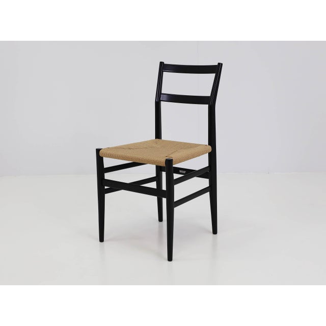 Black Lacquered Chair with Woven Rope Seat by Gio Ponti for Cassina, Italy, 1950s For Sale - Image 9 of 15