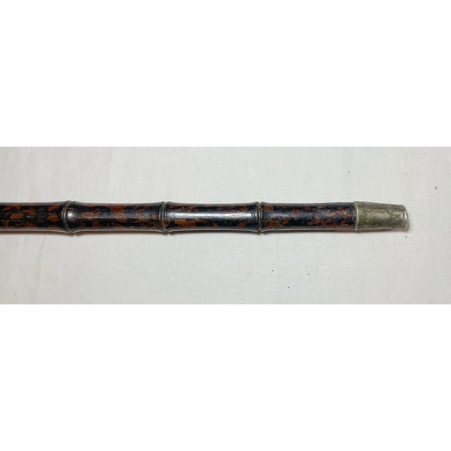 Antique Asian Sterling Silver Hand Carved Bamboo Style Wood Walking Stick Cane For Sale - Image 12 of 13