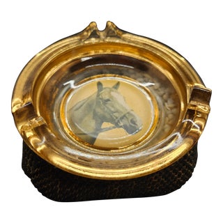 VINTAGe Tobacco 4" Across Horse Head Glass Bean Bag Cigarette Ashtray For Sale
