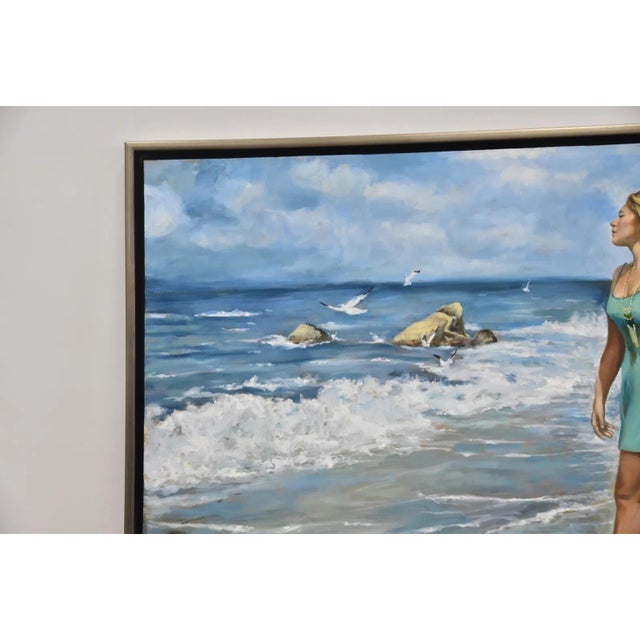 Contemporary Late 20th Century Harry McCormick , Oil Painting Woman on Beach, Framed For Sale - Image 3 of 8