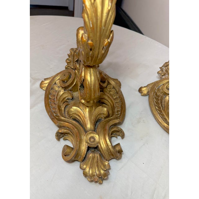 Large Antique Ornate Carved Italian Gilt Wood Cherub Wall Sconce Fixtures - a Pair For Sale - Image 17 of 18