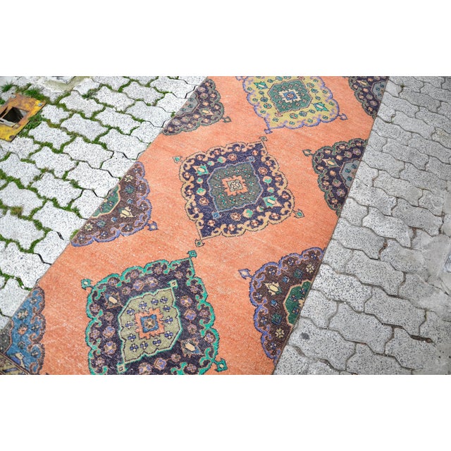 1960s Pastel Muted Orange Hand Made Wool Runner Rug For Sale - Image 4 of 11