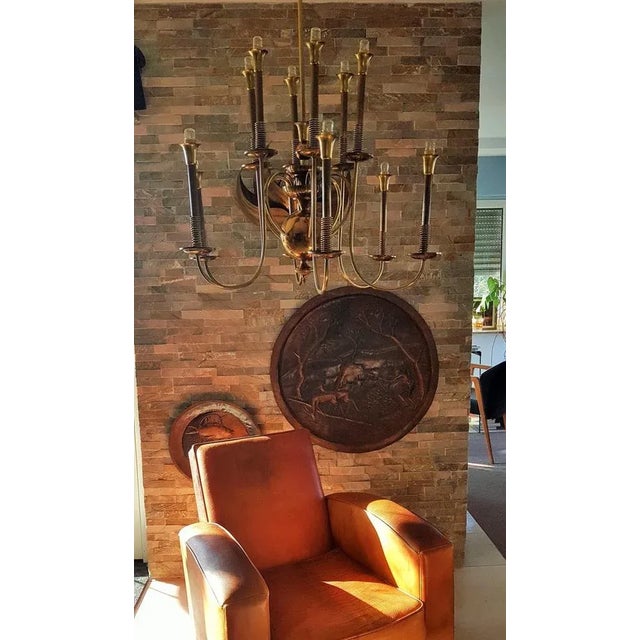 Mid-Century Modern Mid-Century Italian Brass Chandelier, 1950s For Sale - Image 3 of 18