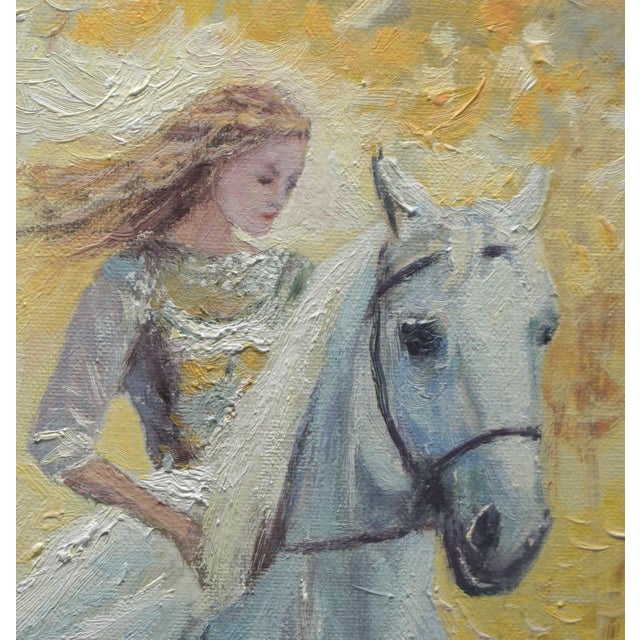 Original oil painting by Sean Wu, A girl rides at a gallop through the golden autumn woods.